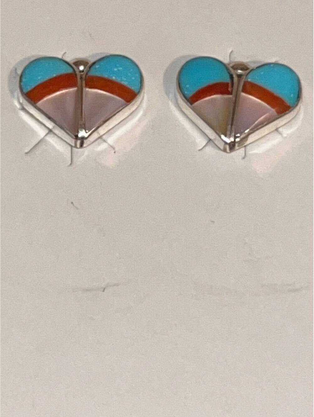 Native American Zuni jewelry handmade sterling earrings inlay turquoise heart